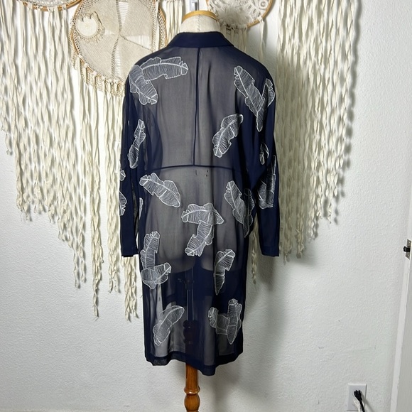 Lafayette 148 New York Kyrie Navy Sheer Silk Georgette Shirt Small - Picture 4 of 15